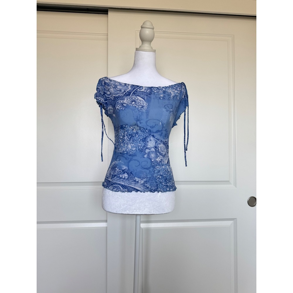 y2k blue mesh top